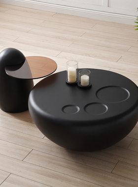 黑色圆形猫爪茶几简约小户型家用新款网红创意设计师组合茶几