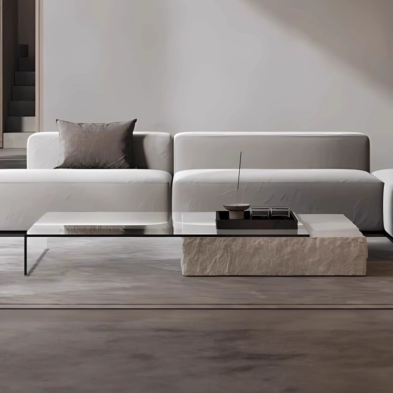 伸缩设计方形茶桌大理石拼接茶几