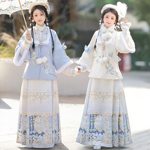 暖暖 原创新款汉服女明制马面裙加绒短袄日常套装加厚拜年服秋冬