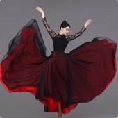 古典舞蹈裙女双层飘逸720度大摆裙民族现代舞艺考演出练习半身裙