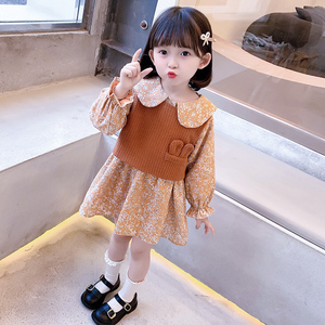 女童初春马甲碎花裙两件套2023春季新款韩版宝宝洋气套装裙童装潮