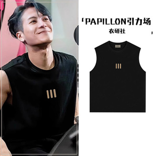 T恤 联名三条杠FOG潮牌黑色背心男女纯棉无袖 TEAM WANG王嘉尔同款