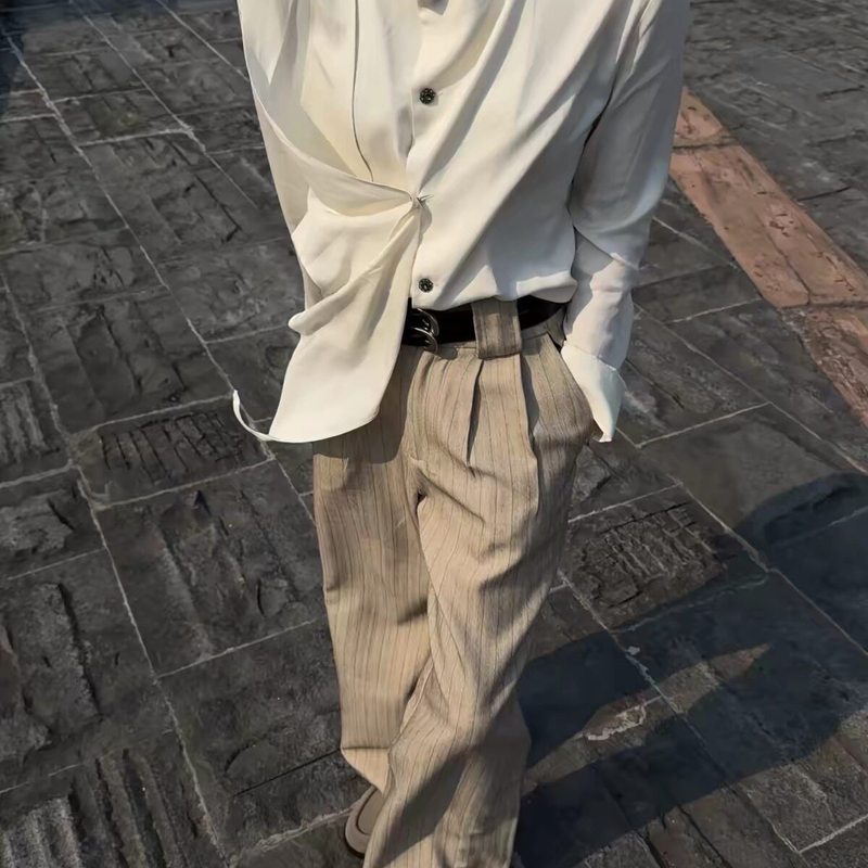 FOBSOM100%莱赛尔不对称飘片立领法式宫廷优雅高智感复古长袖衬衫
