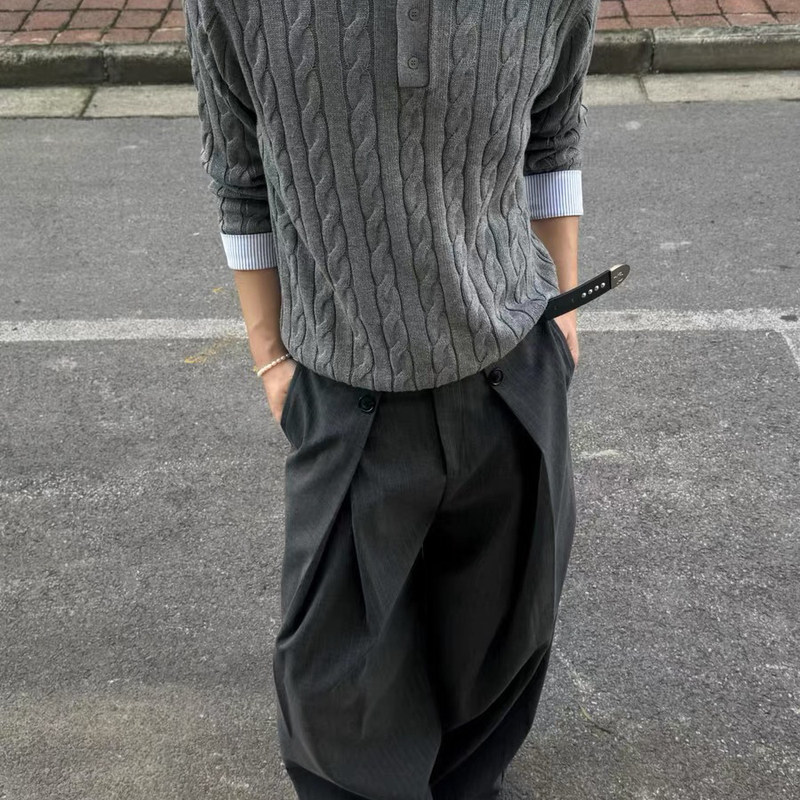 条纹拼接假两件针织衫