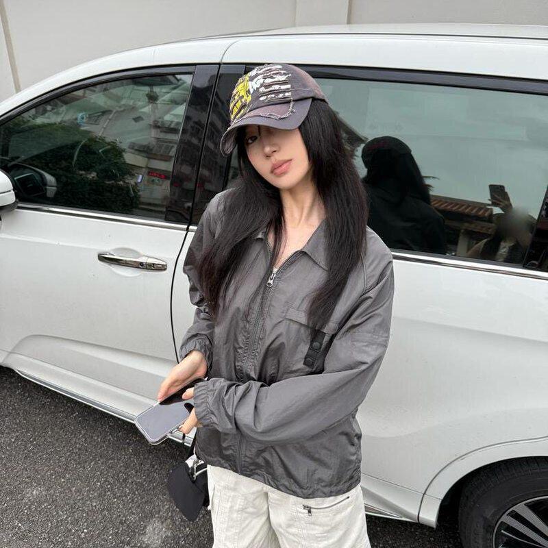 FOBSOM金属尼龙轻薄防晒防水春夏褶皱肌理感男女翻领长袖夹克外套