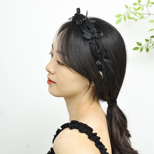 高颅顶发箍头箍女士压发高档高级感气质压碎发发卡黑色蝴蝶结头饰
