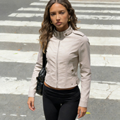 H家欧美女装 机能酷飒灰色工装 口袋拉链外套复古收腰显瘦夹克上衣