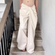 女纯色宽松阔腿长裤 H家欧美女装 颓丧感ins不规则设计低腰休闲裤