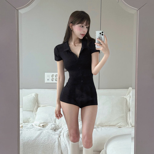美式简约POLO领排扣连体短裤
