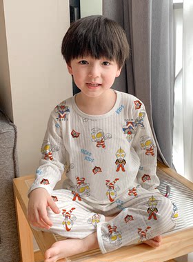 儿童纯棉睡衣夏季薄款家居服男童