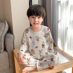 儿童睡衣纯棉春秋夏季薄款男女童夏天家居空调服套装男孩2026新款