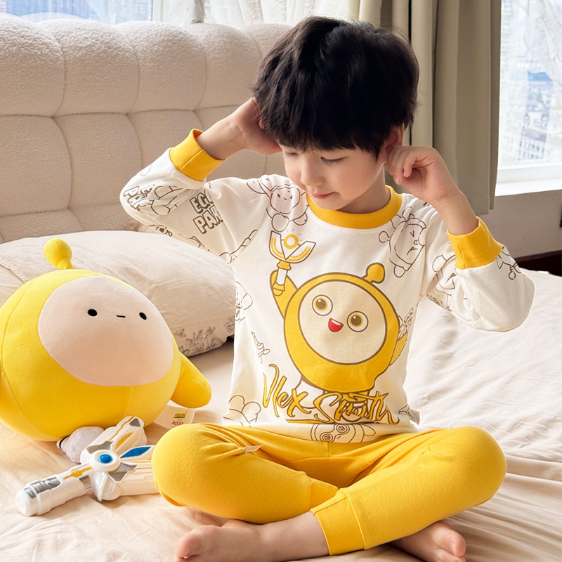 儿童纯棉睡衣2024秋冬蛋仔家居服