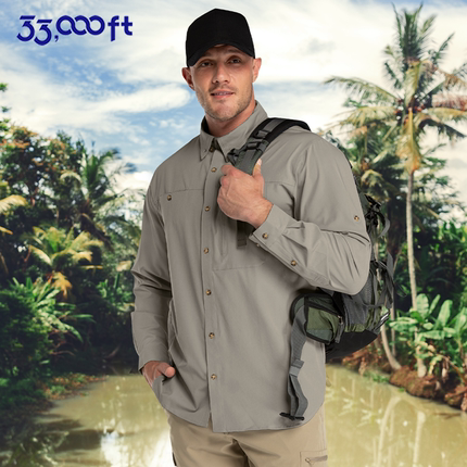 户外速干衬衣男防风休闲登山服钓鱼徒步上衣透气防晒大码长袖衬衫