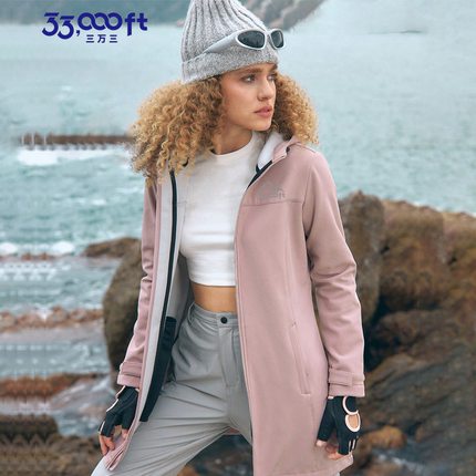 33000f北欧户外软壳衣女春秋透气耐磨中长款抓绒衣防水防风冲锋衣