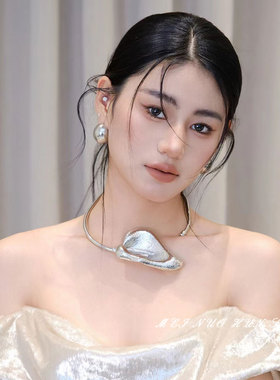 欧美小众夸张项链银色立体马蹄莲花项圈轻奢独特甜酷礼服婚纱配饰