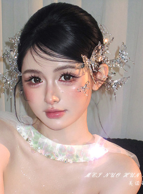 森系甜美银色水凝蝴蝶新娘边夹