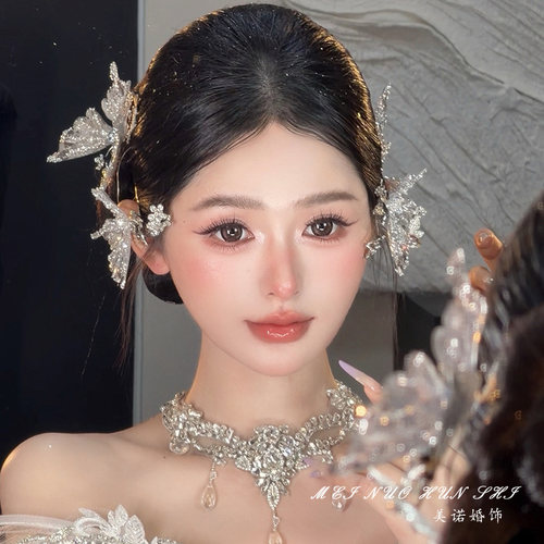 森系水凝蝴蝶新娘婚礼边夹