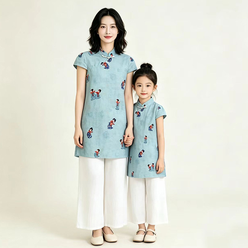 亲子装2026夏季新款新中式母女旗袍裙国潮古风唐装汉服全家服装潮