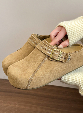 复古慵懒风内增高包头勃肯鞋女2026新款外穿百搭一脚蹬厚底半拖鞋