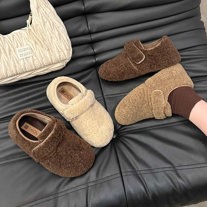 网红爆款毛毛鞋女外穿2025冬季新款魔术贴加绒保暖温柔仙女风棉鞋