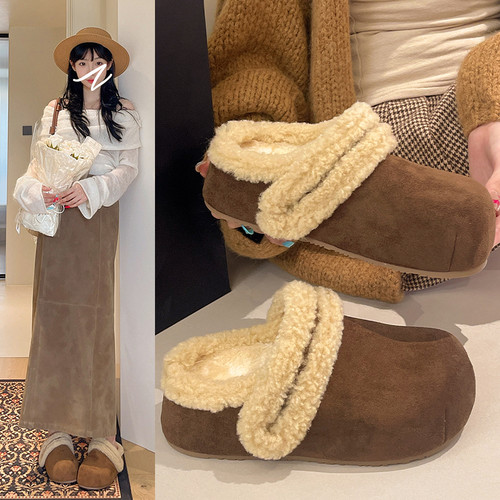 厚底增高加绒加厚包头勃肯鞋女