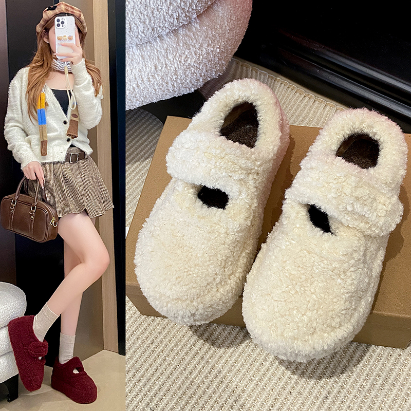 毛毛鞋女外穿厚底加绒保暖大棉鞋