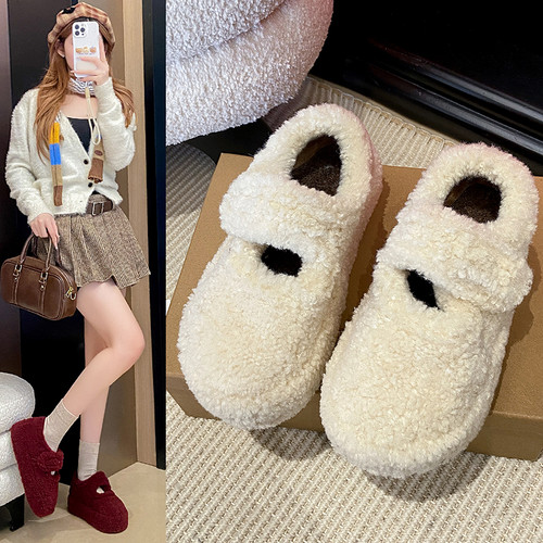 毛毛鞋女外穿厚底加绒保暖大棉鞋