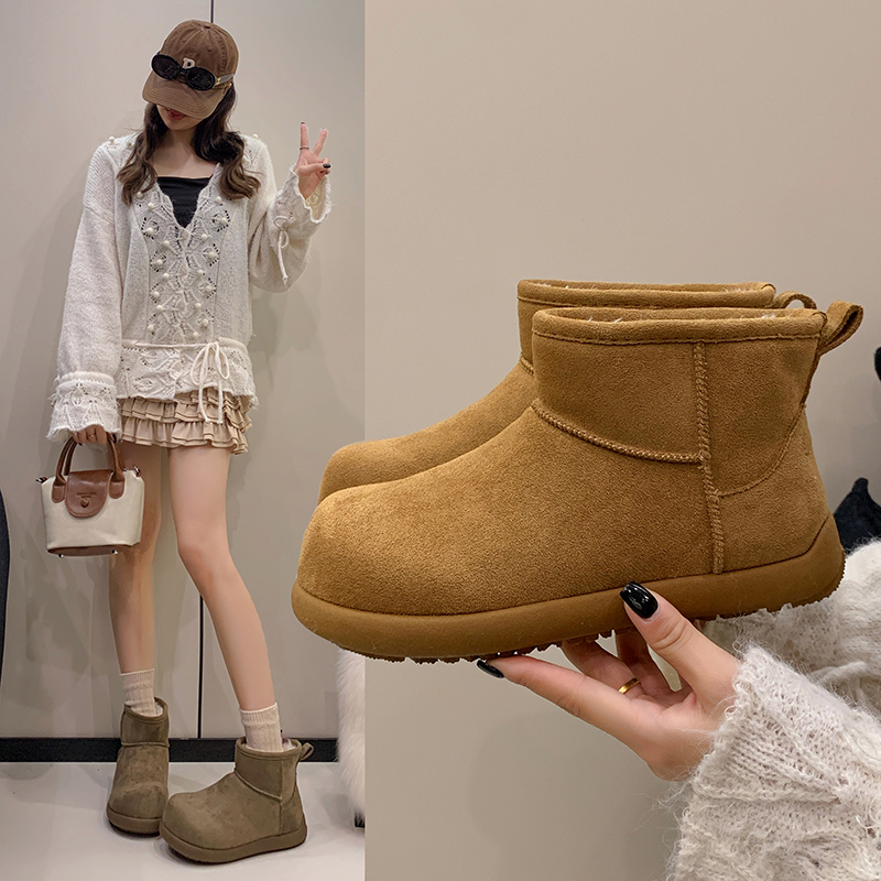 短筒加绒加厚皮毛一体雪地靴女