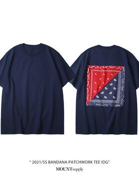 MOUNTsupply设计师原创腰果花花纹手工拼贴男短袖重磅舒适圆领T恤