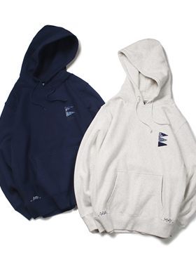 【清仓价/不退换】MOUNTsupply古布拼贴刺子卫衣套头蓝染连帽秋冬