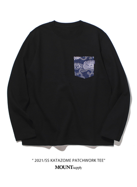 MOUNTsupply日本型染古布花纹kofu重磅口袋长袖TEE纯棉卫衣visvim