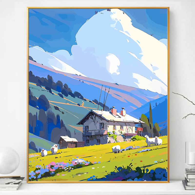 高加索山自然风光画画diy数字油画填充填色手工手绘解闷涂色油彩