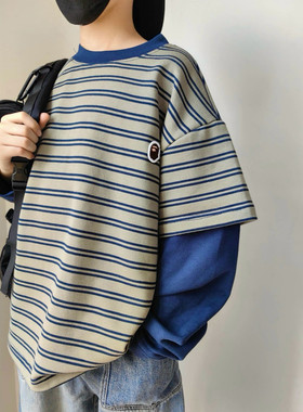 校服打底衫男童军绿假两件小卫衣