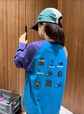 松蓝绿色爆好看 儿童上衣男女学生秋款宽松圆领山系户外露营长袖