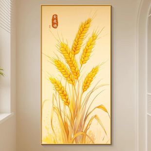 金色麦穗玄关画现代简约穗穗平安楼梯间高级感挂画背景高档装饰画