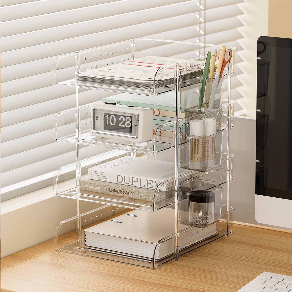 多层透明桌面文件架多层收纳盒办公学习用品置物架办公室学生文件盘书桌整理架
