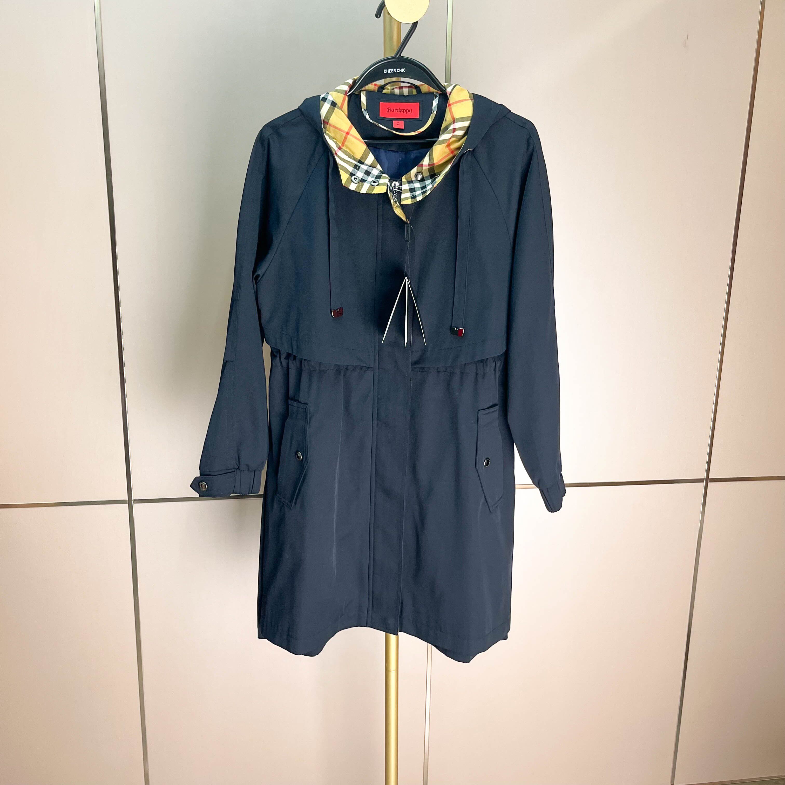 品牌服饰-某巴某德某佩-时尚蓝色气质流行百搭洋气女装风衣-cf005