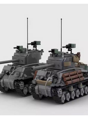 MOC-173199积木二战M4A3谢尔曼坦克模型小颗粒拼装积木玩具男