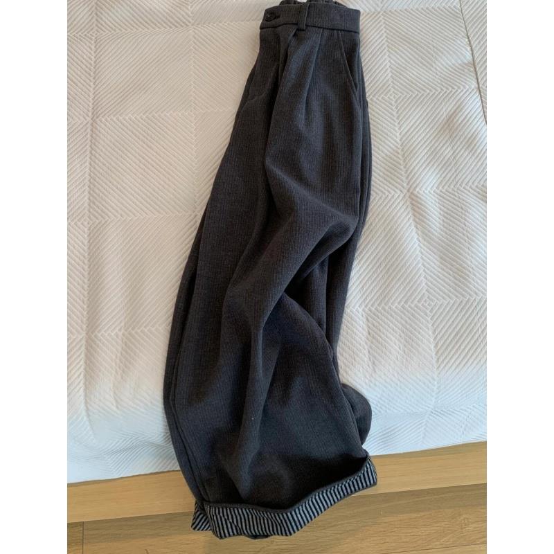 175高个子加长日系毛呢卷边休闲裤女秋冬高腰显瘦宽松直筒阔腿裤