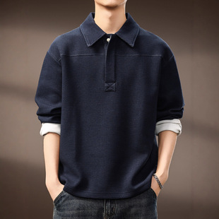 T恤 Polo领卫衣320克提花肌理层次感休闲长袖 高端美式 复古褶皱男士