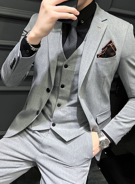 22春季青年西装套装修身商务休闲大码工西服男士礼服SJT9889-P265