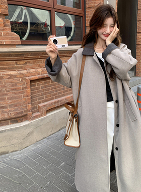 灰色高级感毛呢大衣女长款赫本风羽绒内胆呢子外套H6106P245K368