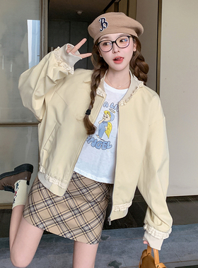 首发现货25春装新款棒球服外套女蕾丝拼接2D044-718-P175-K265