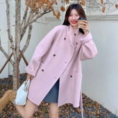 现货 冬季 粉色中长款 新款 腰带双面羊绒大衣短外套D922 P260K348