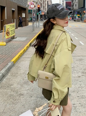 现货！小个子复古绿卡其风衣短款2318p135k188