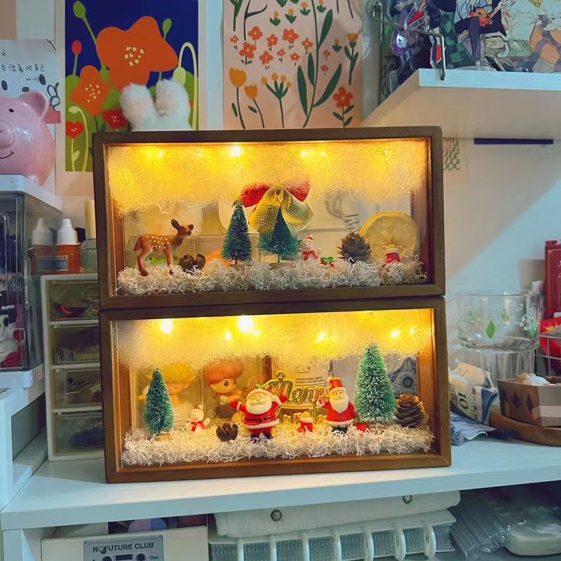 ins永生花盒圣诞树相框家居卧室摆件diy材料包圣诞节节日摆件礼物