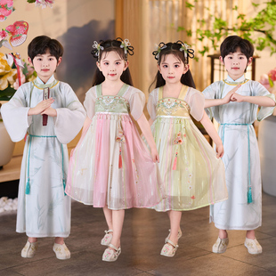男童改良春秋中国风明制圆领长袍唐装女童公主连衣裙古装汉服新款