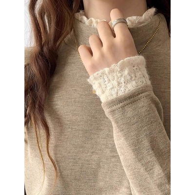 半高领蕾丝长袖毛衣内搭女秋冬季2025新款修身显瘦保暖打底衫上衣