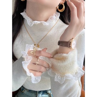 半高领蕾丝打底衫女内搭加绒2025秋冬新款加厚毛衣高级感好看上衣