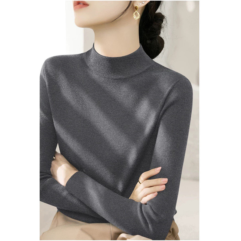 秋冬2025新款半高领修身内搭打底毛衣女装法式高级灰色长袖针织衫